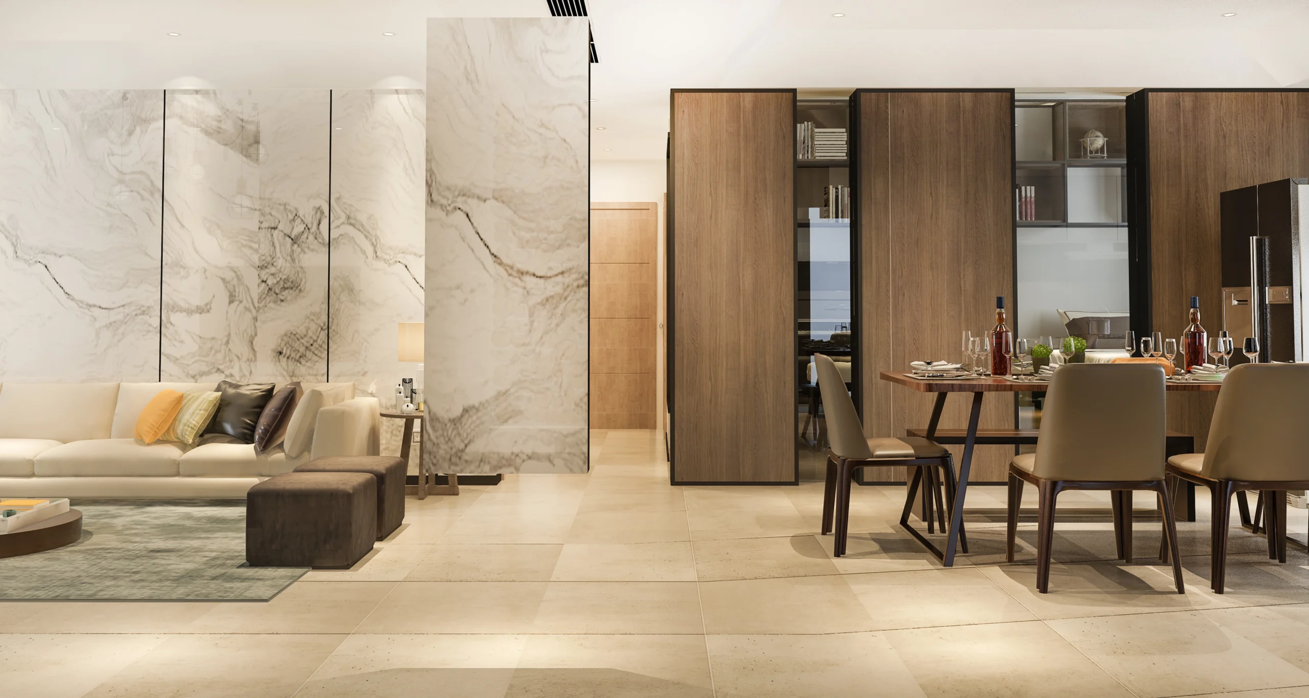 3d rendering dining room kitchen with luxury decor